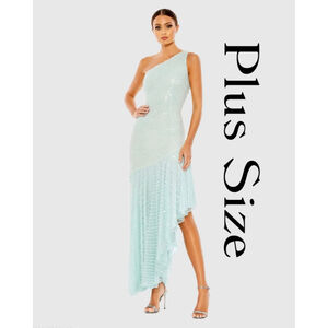 Mac Duggal New Plus Size #93741 Asymmetrical One Shoulder Mermaid Gown
